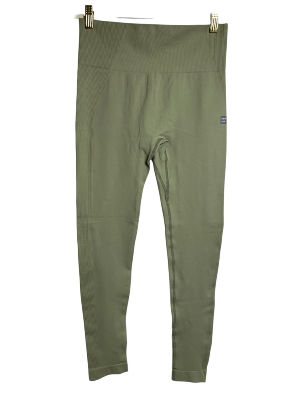 Cream Yoga Leggings Ribbed High Waist Olive Green L Athleisure Minimalist